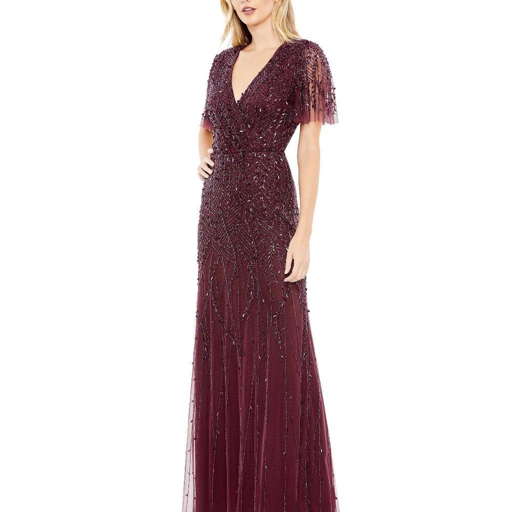 NWT Mac Duggal Beaded Leaves Butterfly Sleeve Gown - size 22